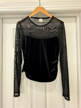 wild fable Black Velvet & Sheer Long-Sleeve Top